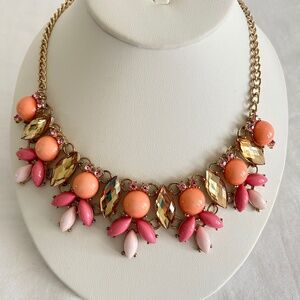 Statement Necklace Rhinestone Gold Tone Chain Runway Bib Adjustable